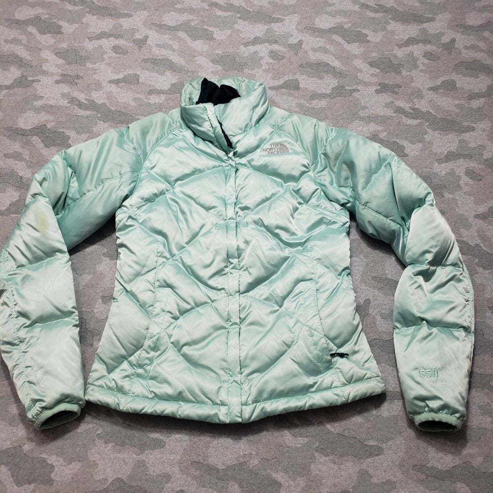 The North Face Goose Down Puffer Jacket Womens XS Green 550 Full Zip