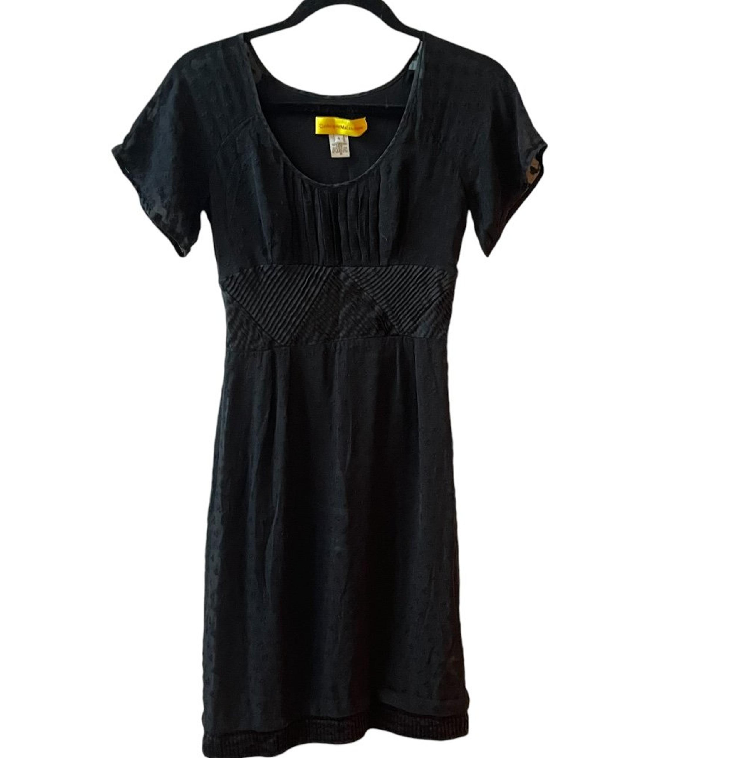 Catherine Malandrino 100% Silk Dress Women's Size 2 Black Pleated Semi Sheer