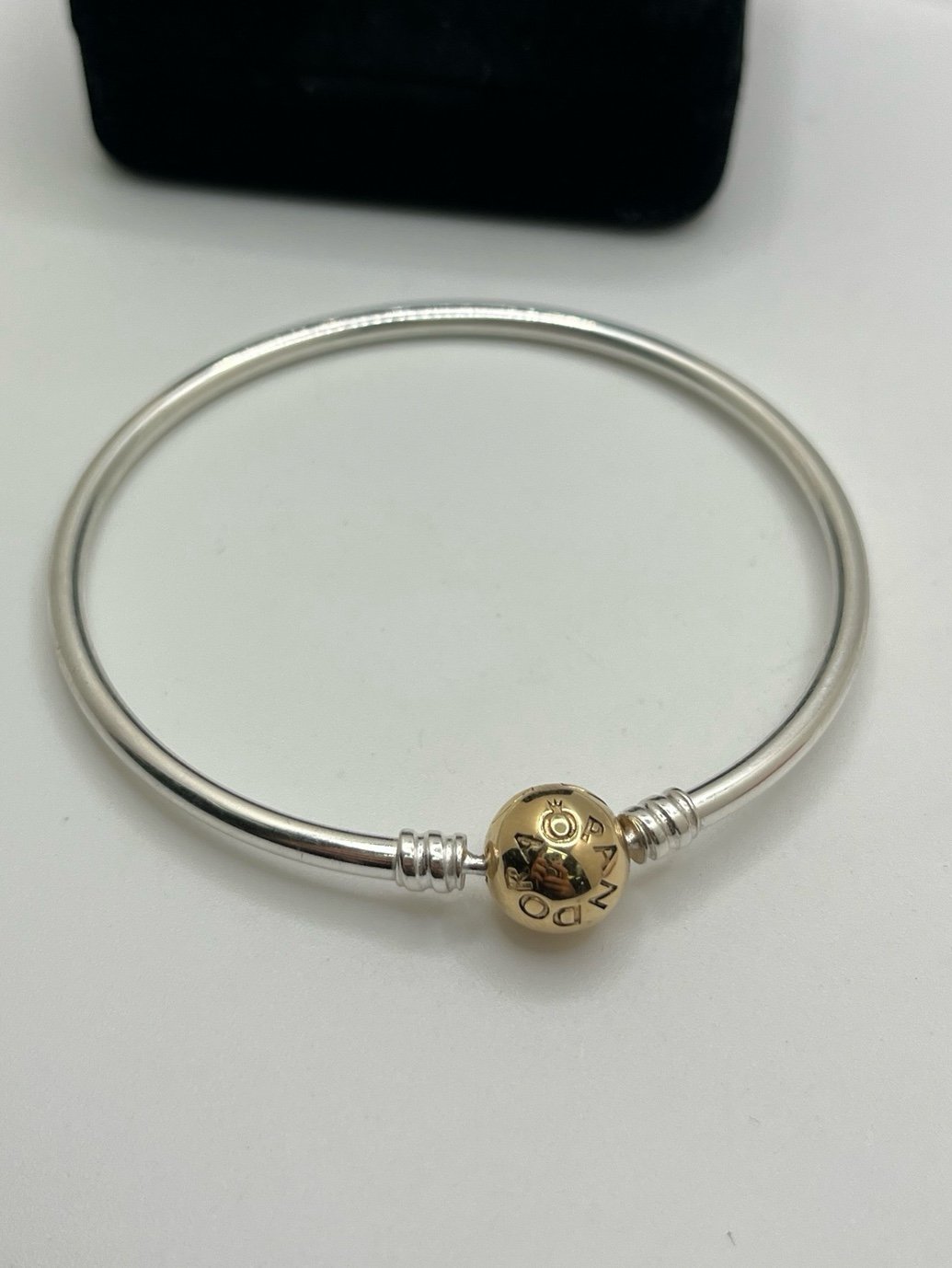 PANDORA Sterling Silver 14K Yellow Gold Clasp Bangle Bracelet