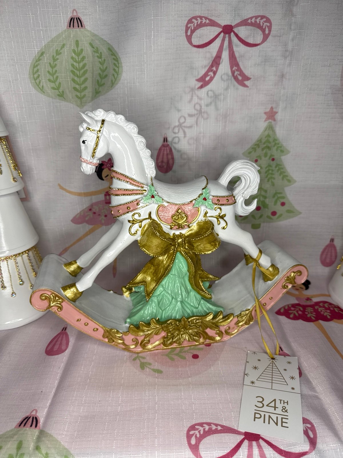 34th and Pine Christmas Pink Pastel Rocking Horse