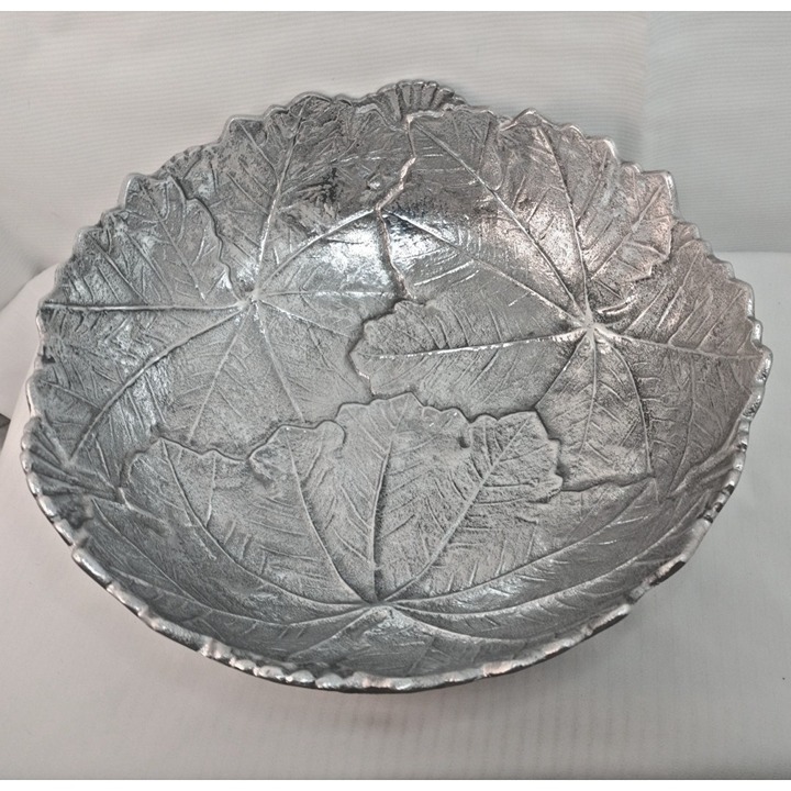 Martha Stewart Park Leaves Collection 12” Bowl Metal Silver India