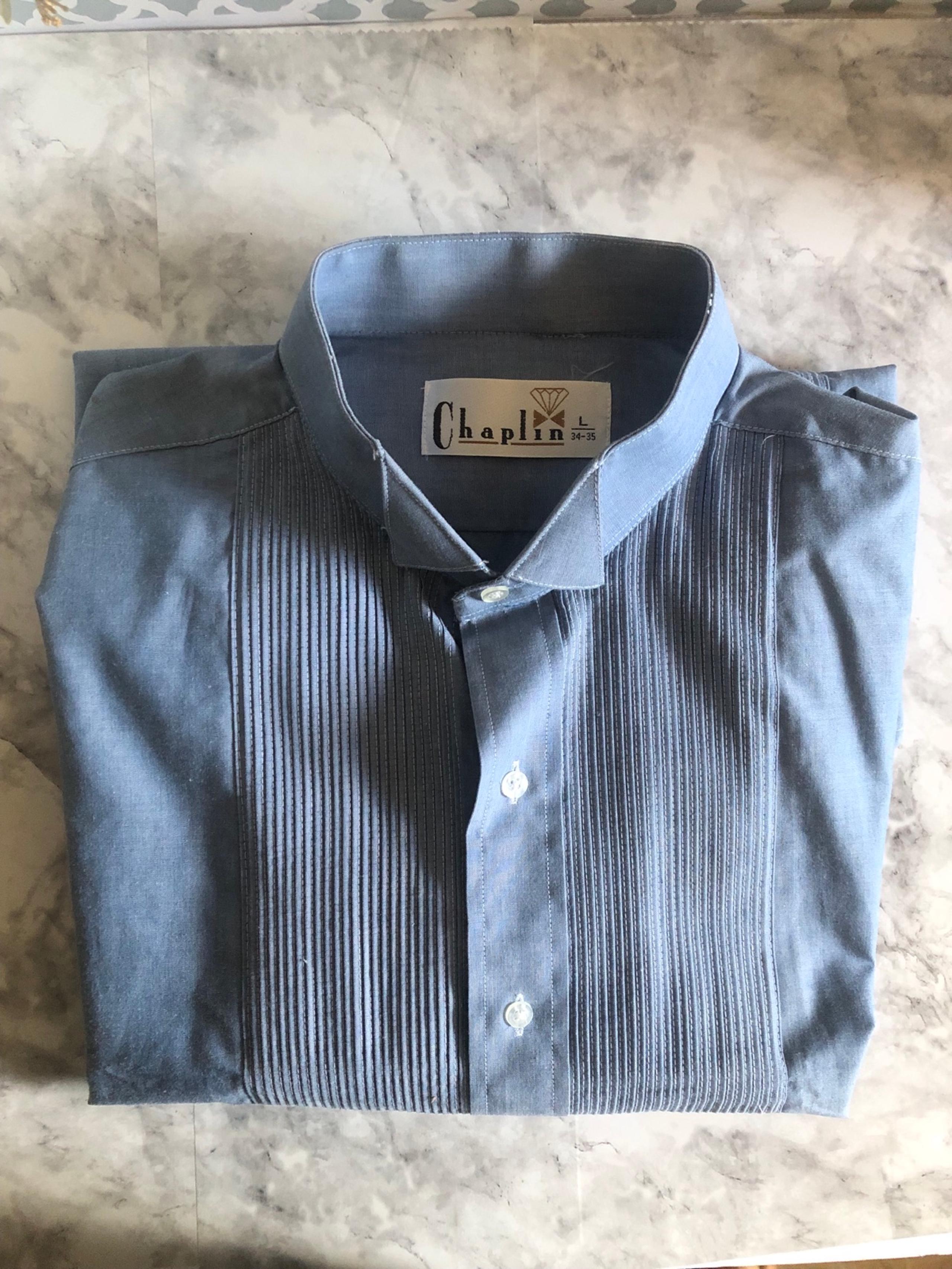 Vintage Chaplin Men's Formal Dress Tuxedo Shirt with Winged Tip Pleated Front