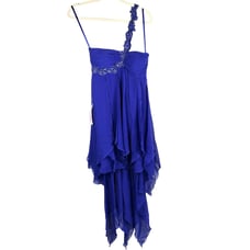 Y2K Fairygrunge Prom Dress Size 3/4 Blue/Purple Beaded One Shoulder Flowy Train