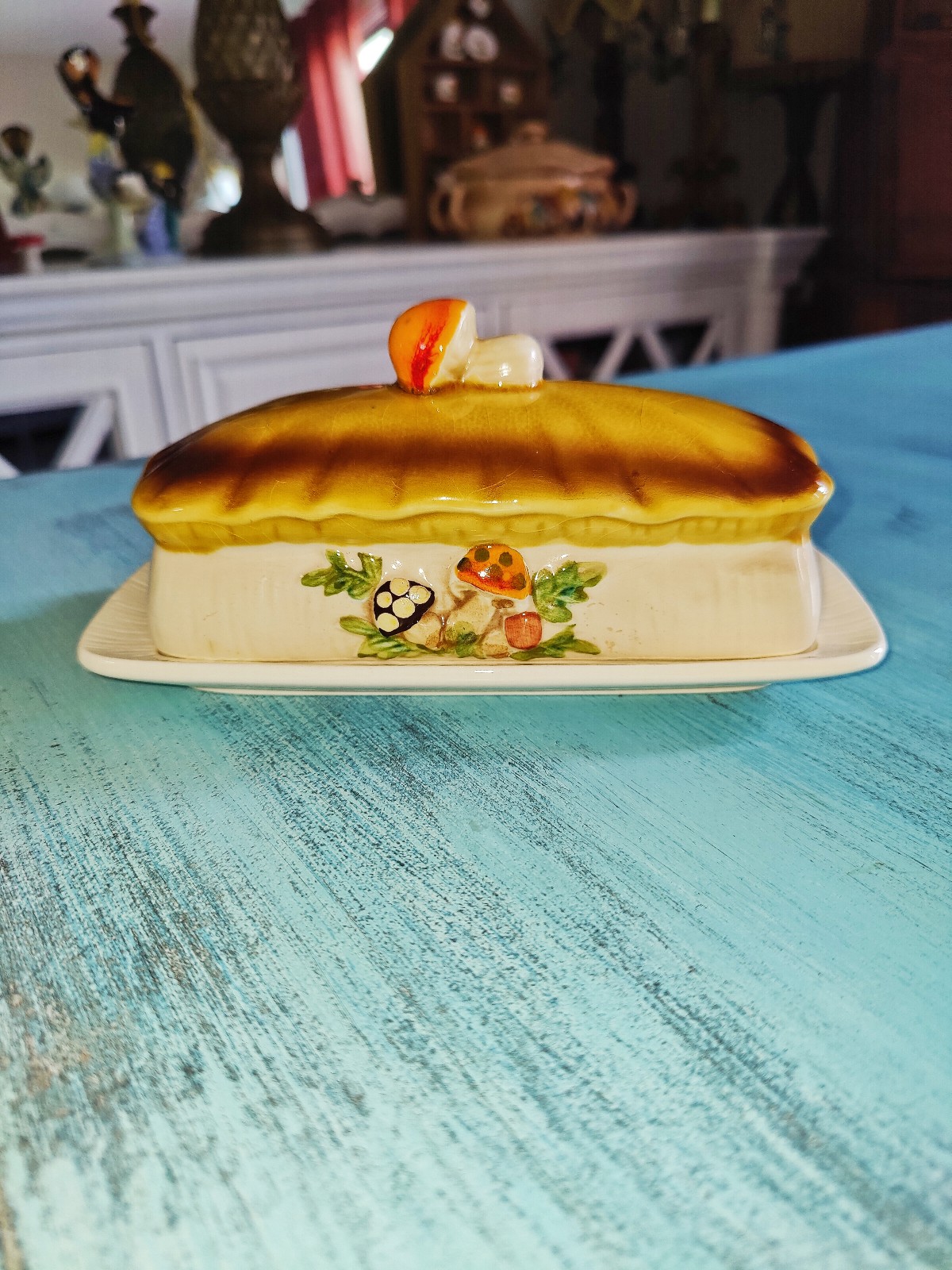 Vintage 1976 Sears & Roebuck Merry Mushroom 2 Piece Butter Dish MCM Japan