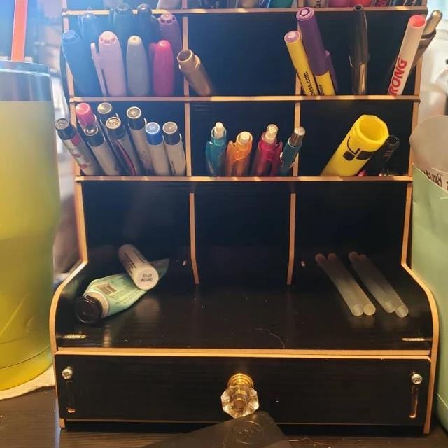 Black Wooden Desk Organizer with Drawer for Stationary