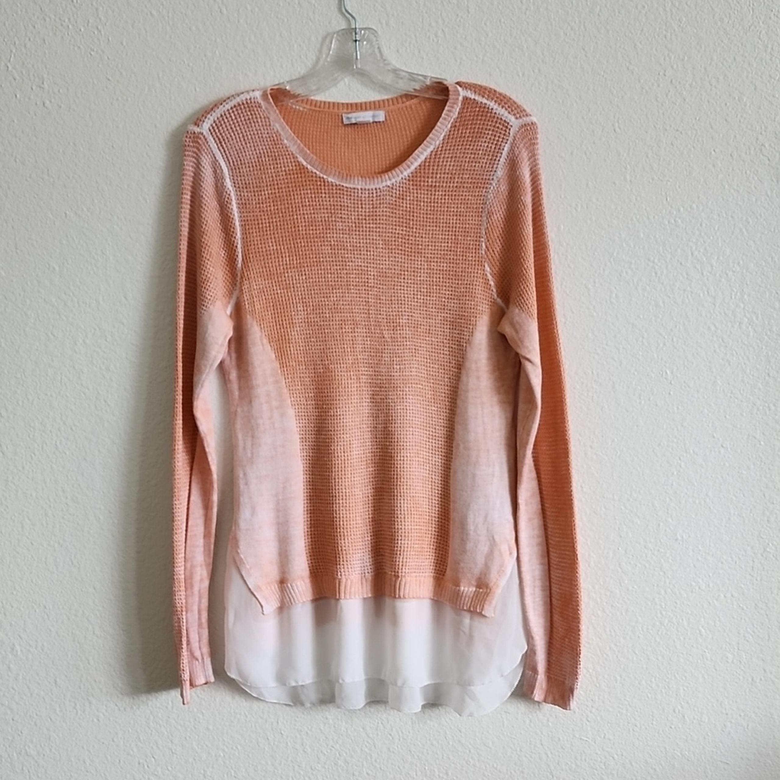 NEW YORK & COMPANY Sweater Knit Mixed Media Long Sleeve Size Medium Peach Orange