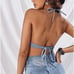 Vintage Style Western Festival Boho Denim Halter Tie Neck Backless Crop Top