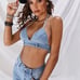 Vintage Style Western Festival Boho Denim Halter Tie Neck Backless Crop Top