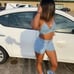 Vintage Style Western Festival Boho Denim Halter Tie Neck Backless Crop Top