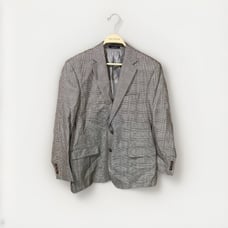 Ralph Lauren Sport Coat Men's 44R Gray Plaid Houndstooth Wool Silk Suit Jacket