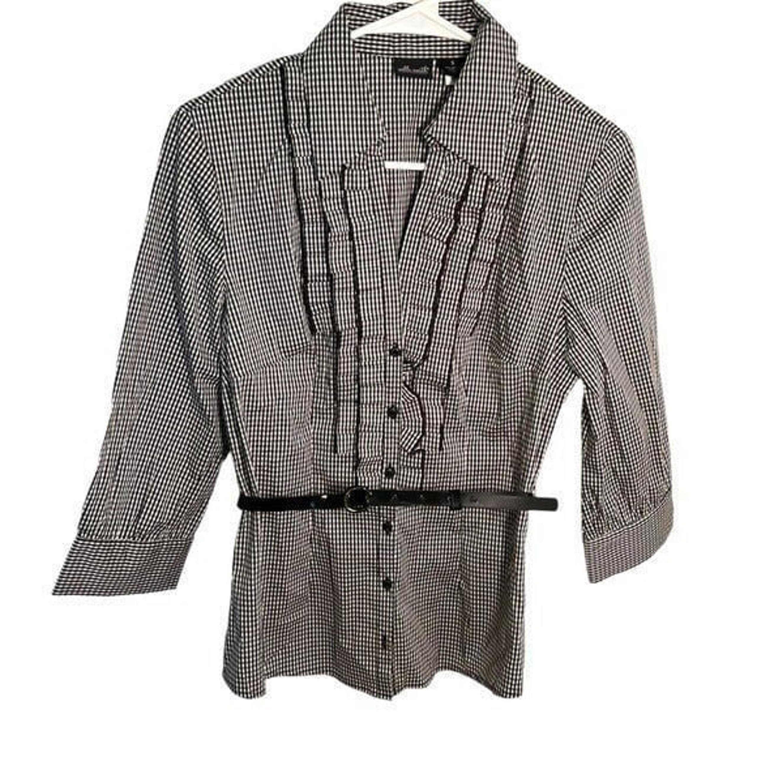 Willi Smith Button Down Blouse Black White Gingham