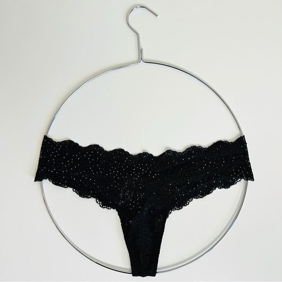 NWT Victoria’s Secret Black Lace Swarovski Rhinestone Crystal Thong Panty