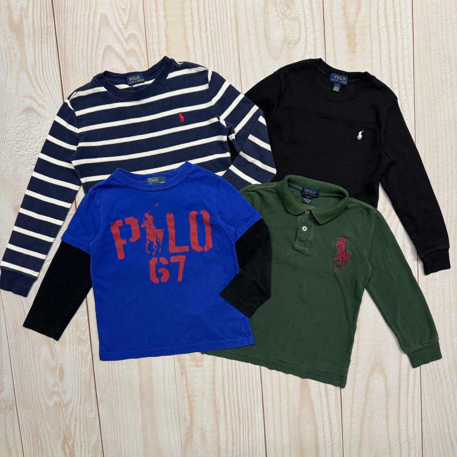 Polo Ralph Lauren Boys Youth Size 5 Long Sleeve Crewneck Polo Shirt Lot of 4