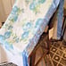 Vintage White Floral Blue Satin Edge Throw Blanket Made In USA Acrylic Apx 70x69