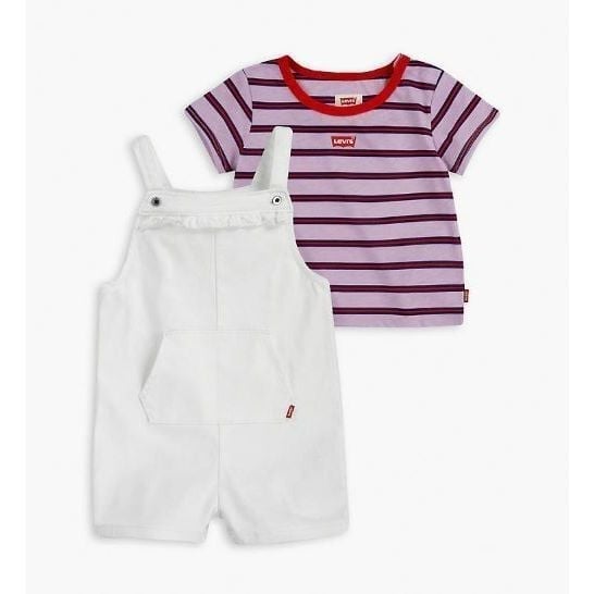LEVIS Baby Girls Tee Shirt and Shortalls Set T-Shirt 2 Piece - White/Size 12M