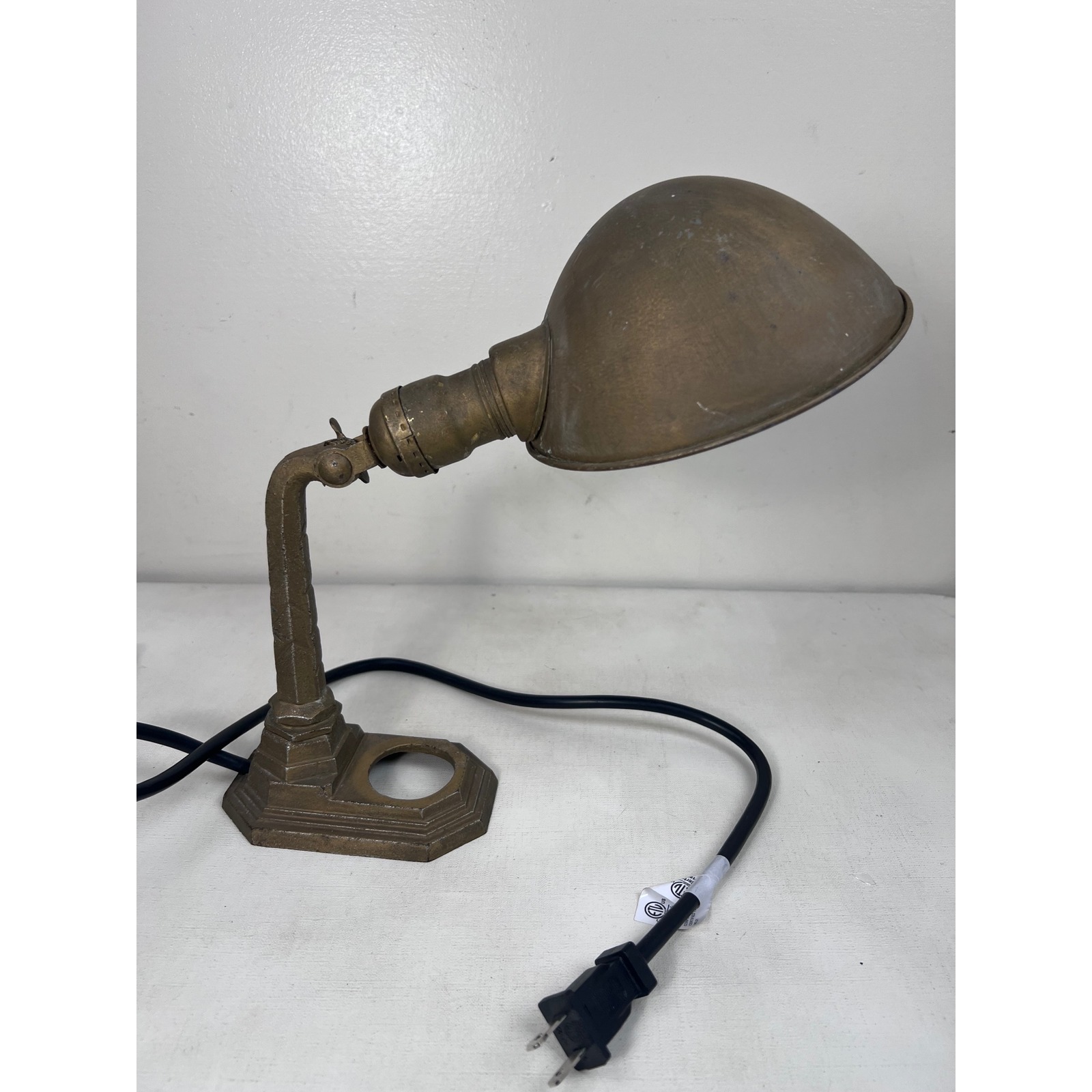 VTG Industrial Table Art Deco Table Lamp Adjustable Steal Base Brass? Bronze?