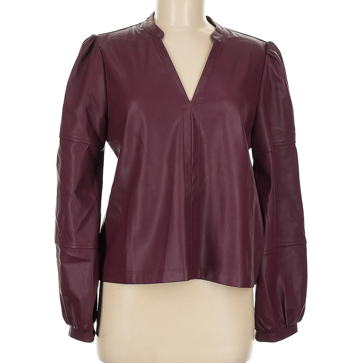 Evereve Selena Faux Leather Top Sz. Large Wine.D141