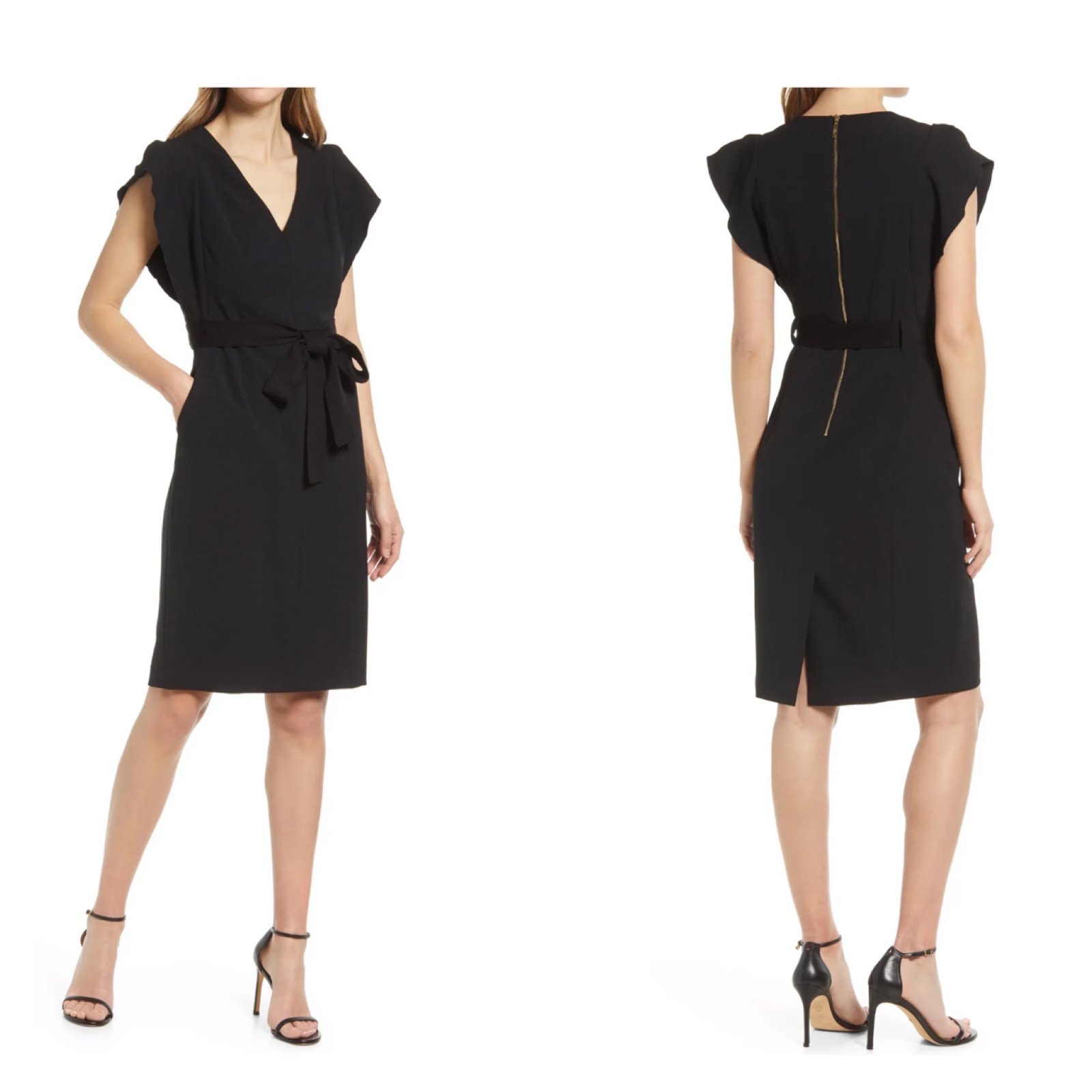 Eliza J Midi Ruffle Sleeve Sheath Dress Black Sz 12