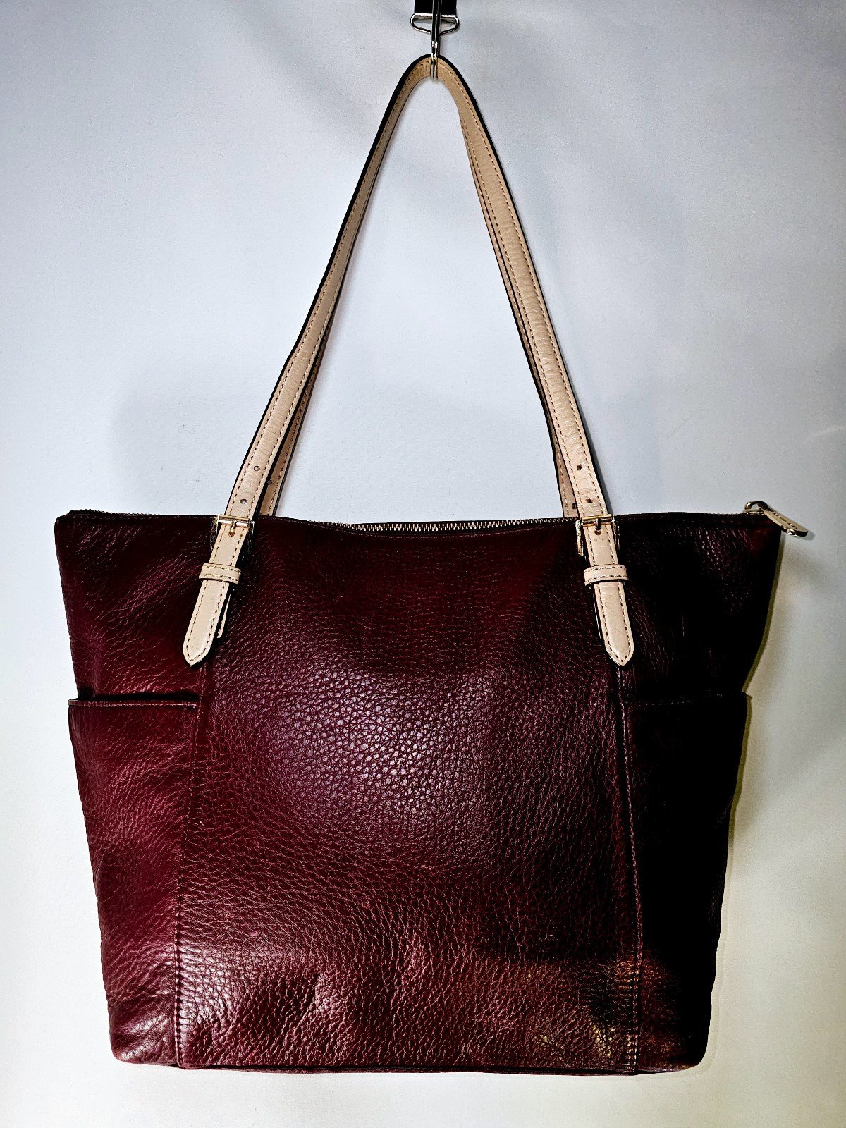 Michael Kors MK Pebbled Leather Shoulder Handbag Purse Tote Eggplant