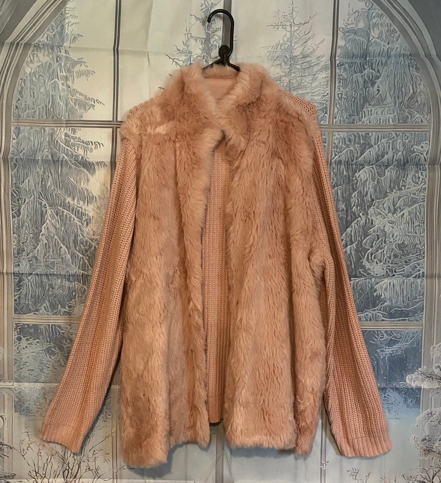 Roaman's Blush Pink Sweater Back Faux Fur Coat Size 22/24