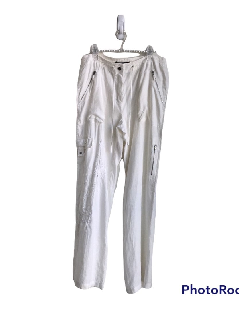MaxMara Weekend Fit W8 Relaxed Sport Fit 100% Linen embroidered pants
