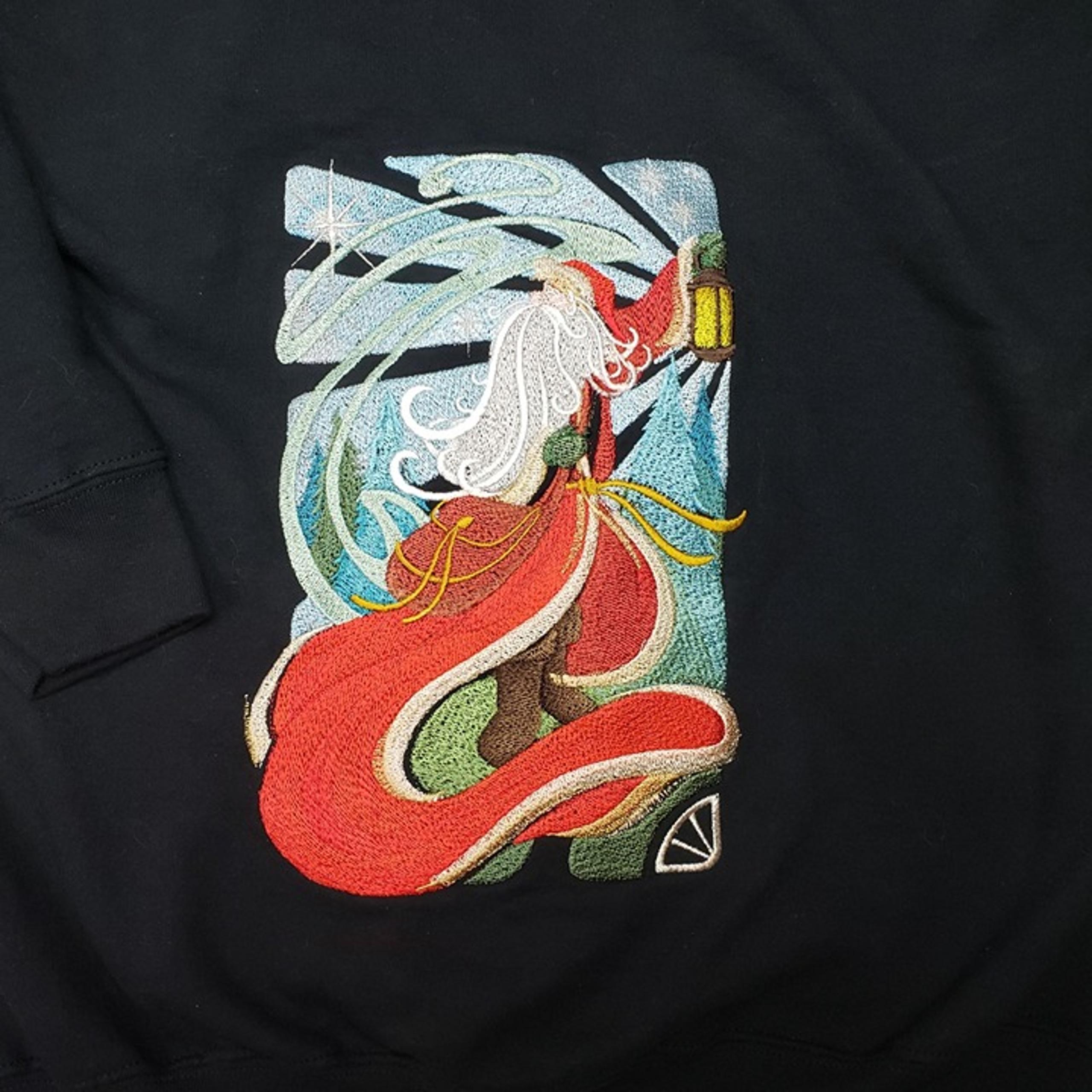 Santa Claus Art Nouveau Embroidered Black Hoodie Full Zip Sz XL EXTREMELY RARE!!