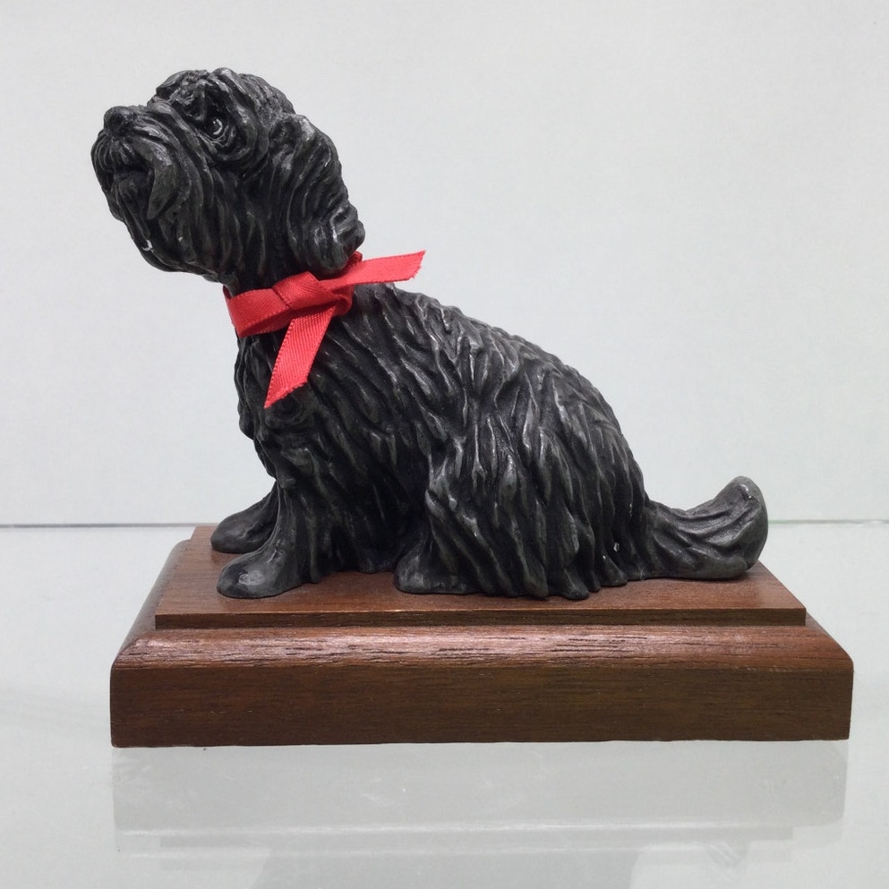 Simpich Character Dolls Dickens Dog Shaggy on Wood Base Figurine