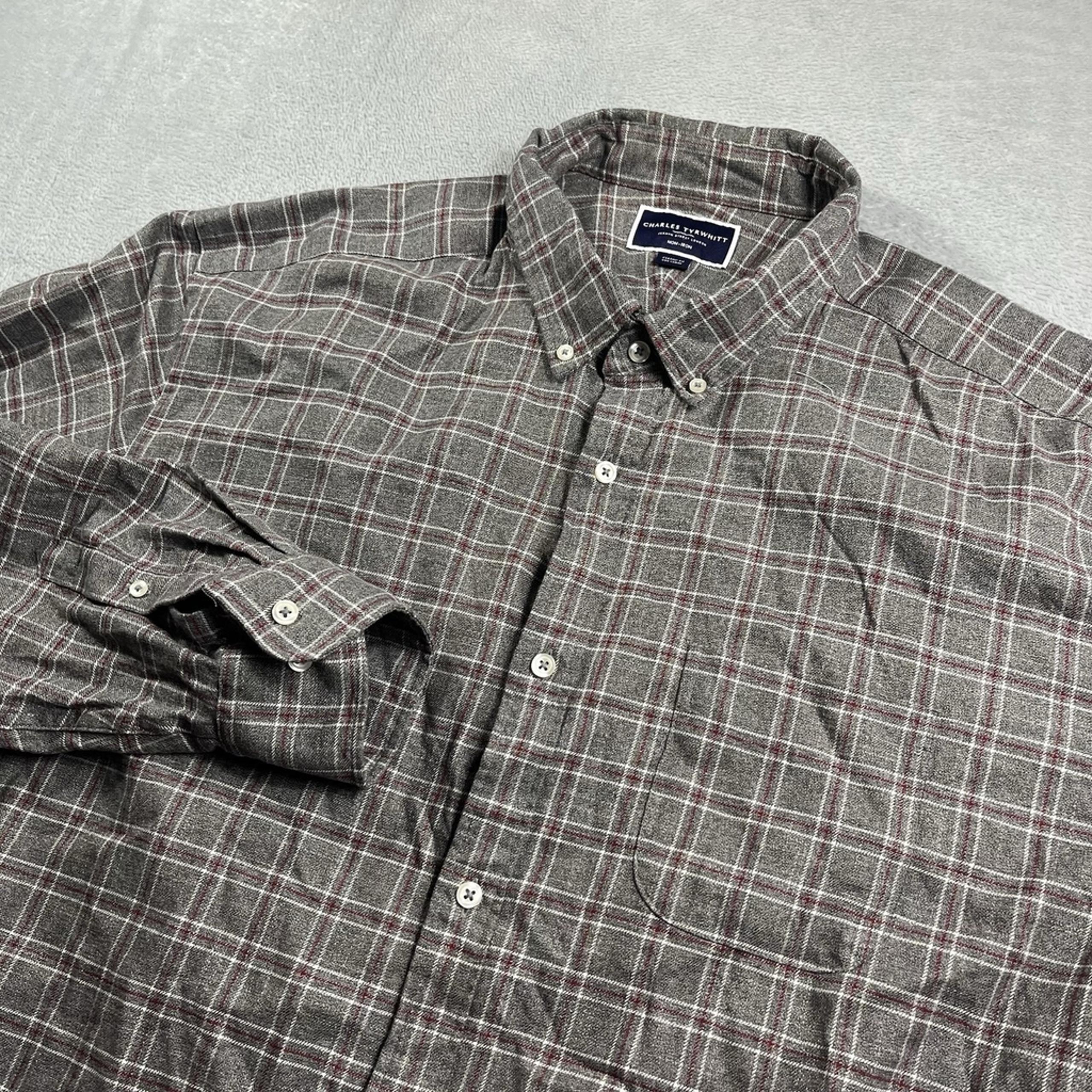 Charles Tyrwhitt Button Up Shirt Mens 3XL Gray Plaid 100% Cotton Classic Fit