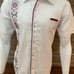 Medium 38 Guayabera Shirt White Linen Short Sleeve Maroon Embroidery