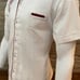 Medium 38 Guayabera Shirt White Linen Short Sleeve Maroon Embroidery