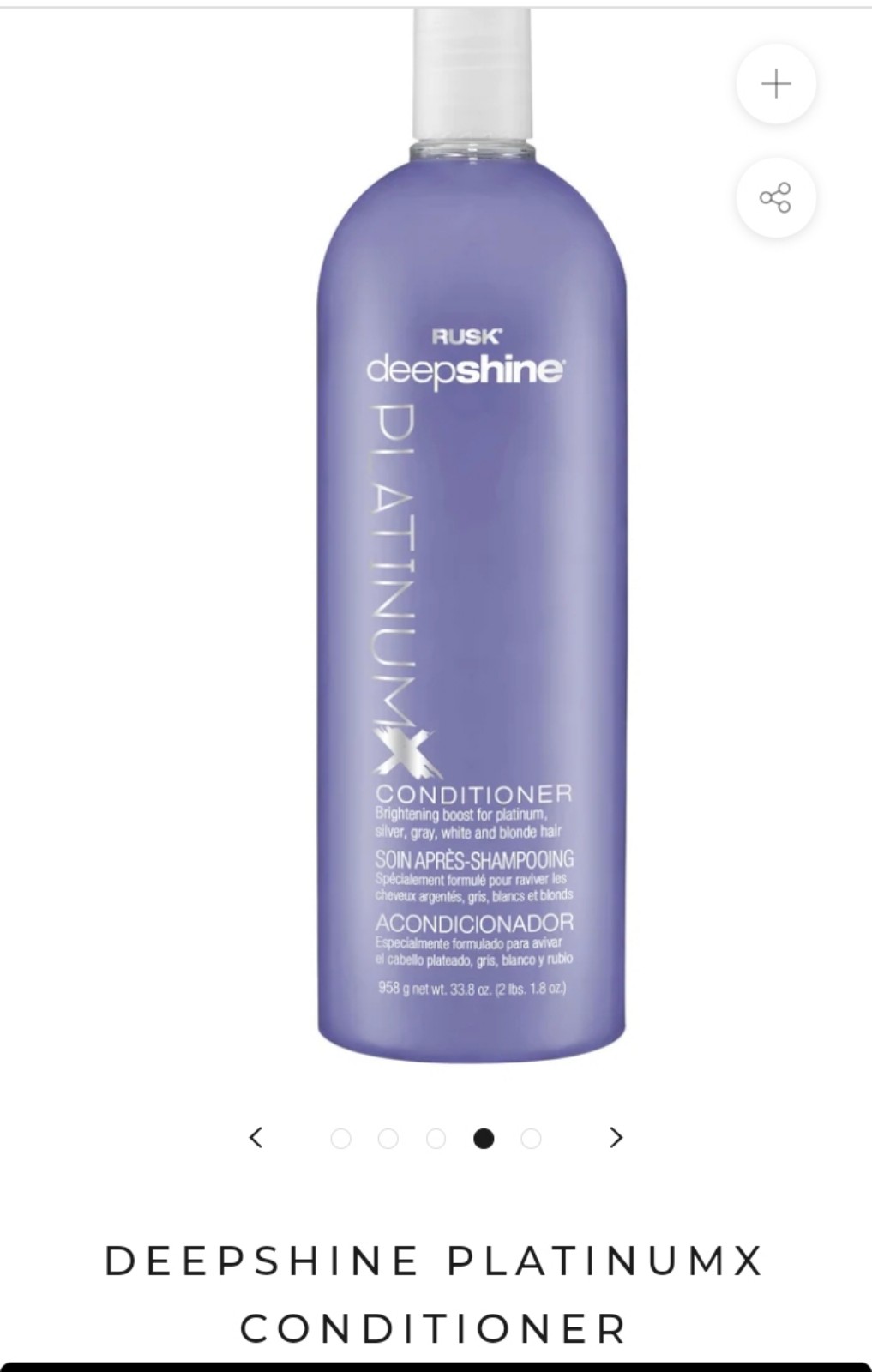Rusk Deep Shine Platinum X Conditioner Large 33.8 Oz Size