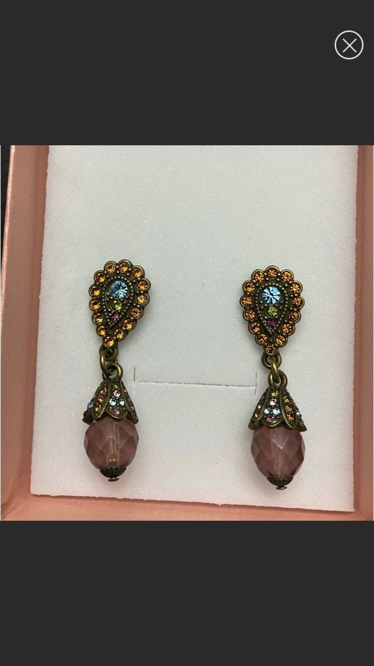 Heidi Daus Swarovski Multi Crystal Facetted Amethyst Drop Pierced Pair