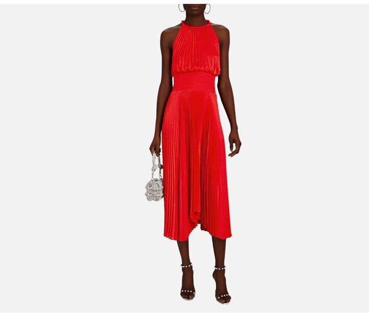 A.L.C Renzo II Red Pleated Midi Dress