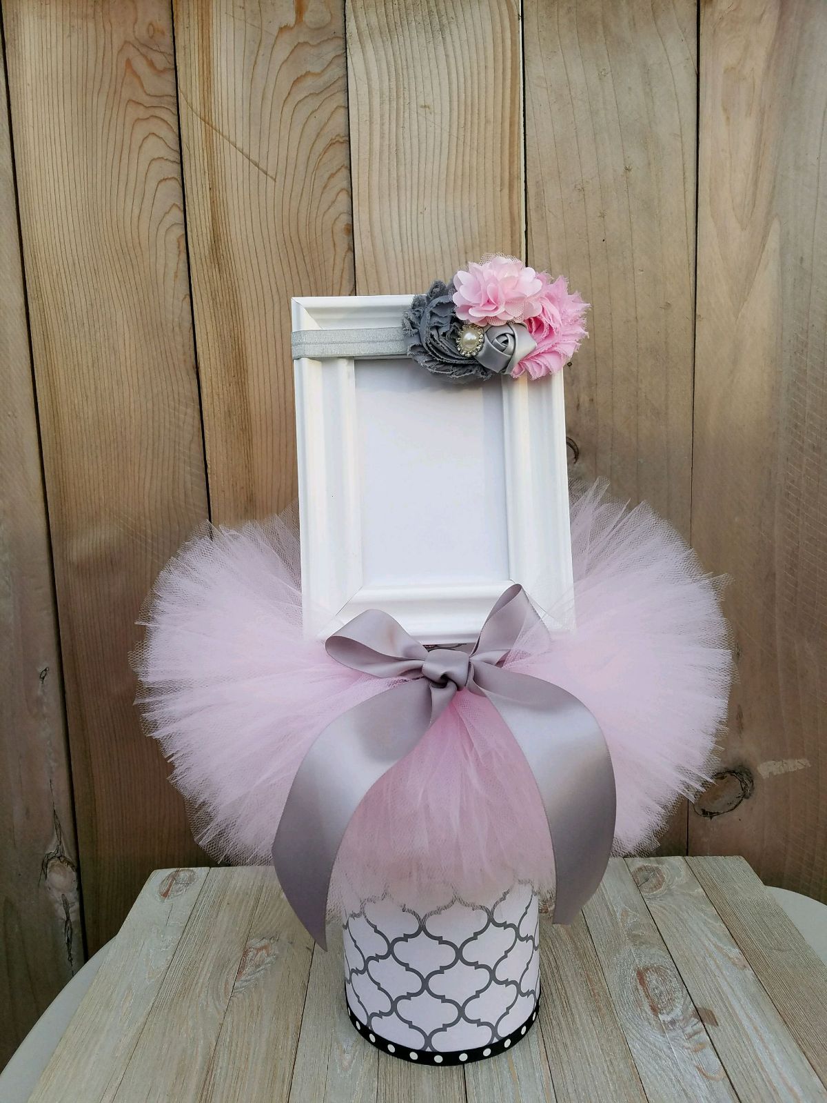 TUTU & HEADBAND SET GRAY PINK SIZE 12 MO