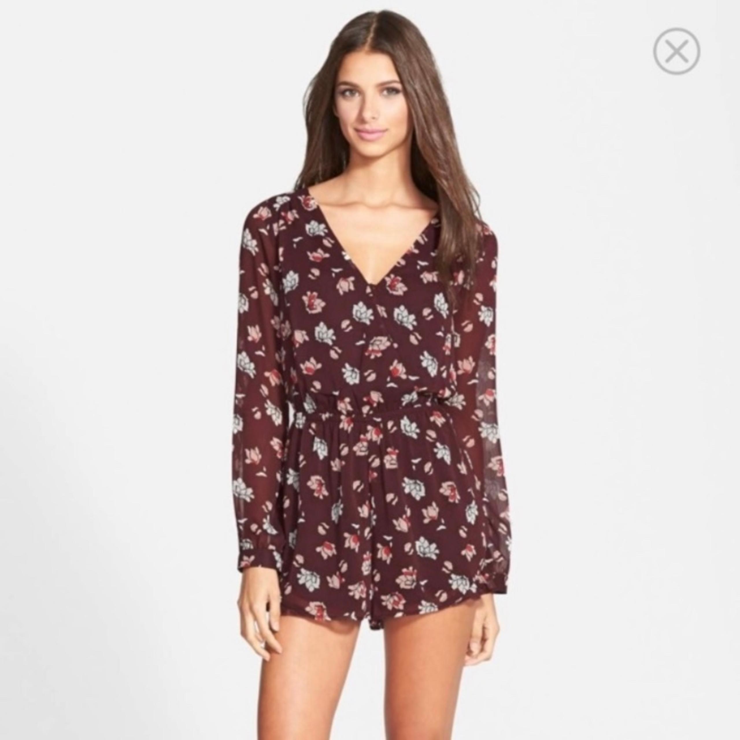 ASTR Maroon Red Floral Chiffon Romper