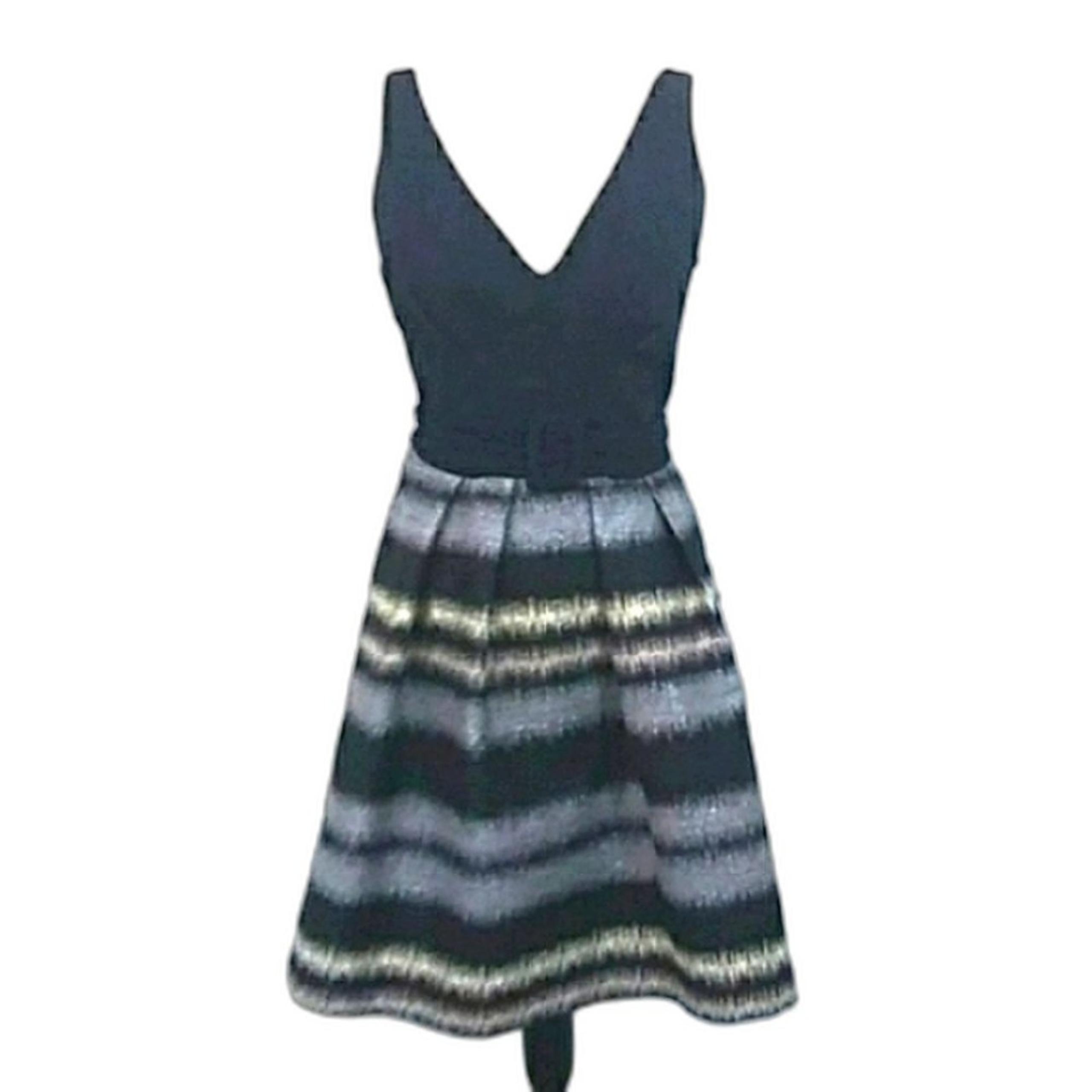 Eva Franco Sz 8 Dress Black Gold Silver Metallic Party Side Zip Closer Belted