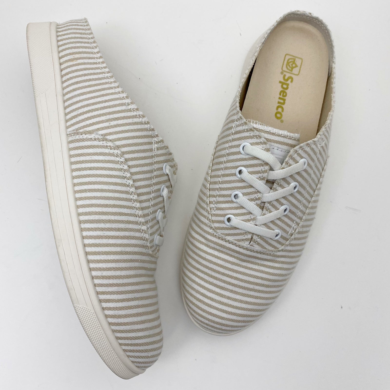 SPENCO Khaki White Stripe Canvas Sneaker Mules - Size 10D