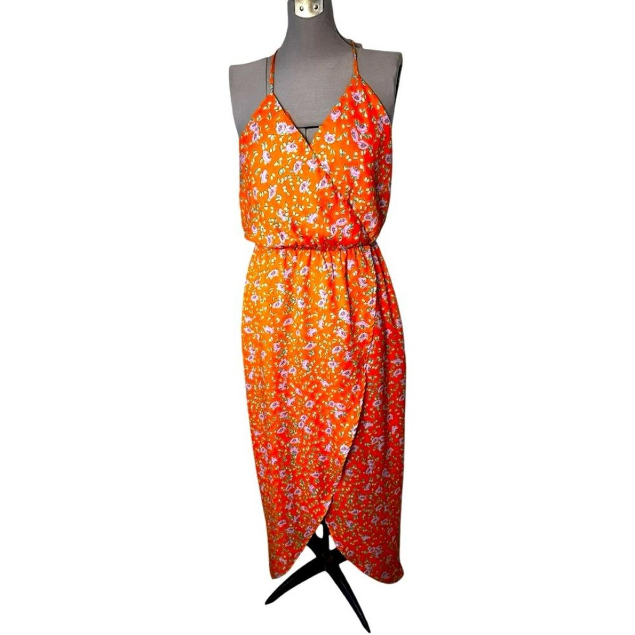 Everly Bright Orange Floral Summer Dress Sleeveless Flowy Size Large