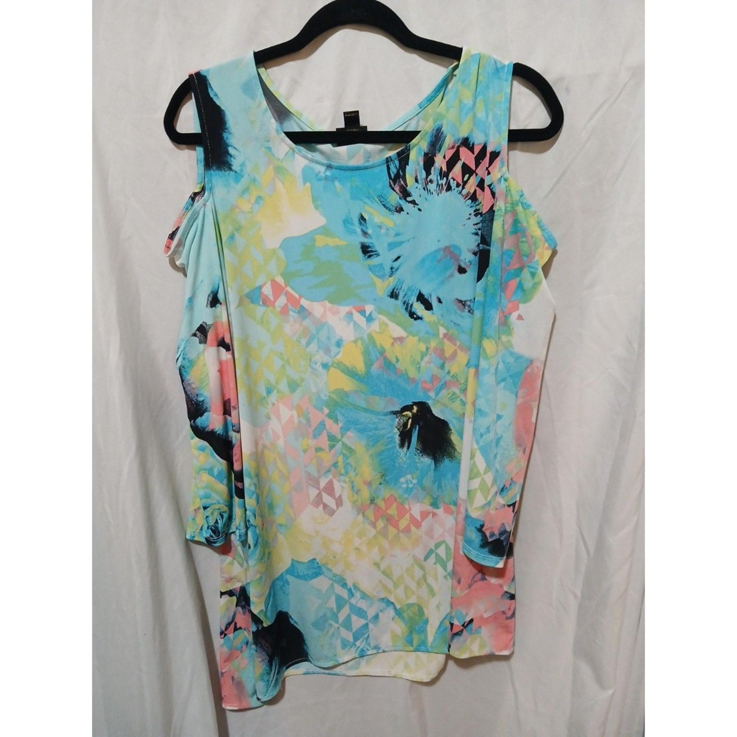worthington women's plus tops 1x Artsy Top Off The Shoulder Sleeves