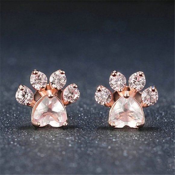 NEW 18K Rose Gold Diamond Paw Earrings