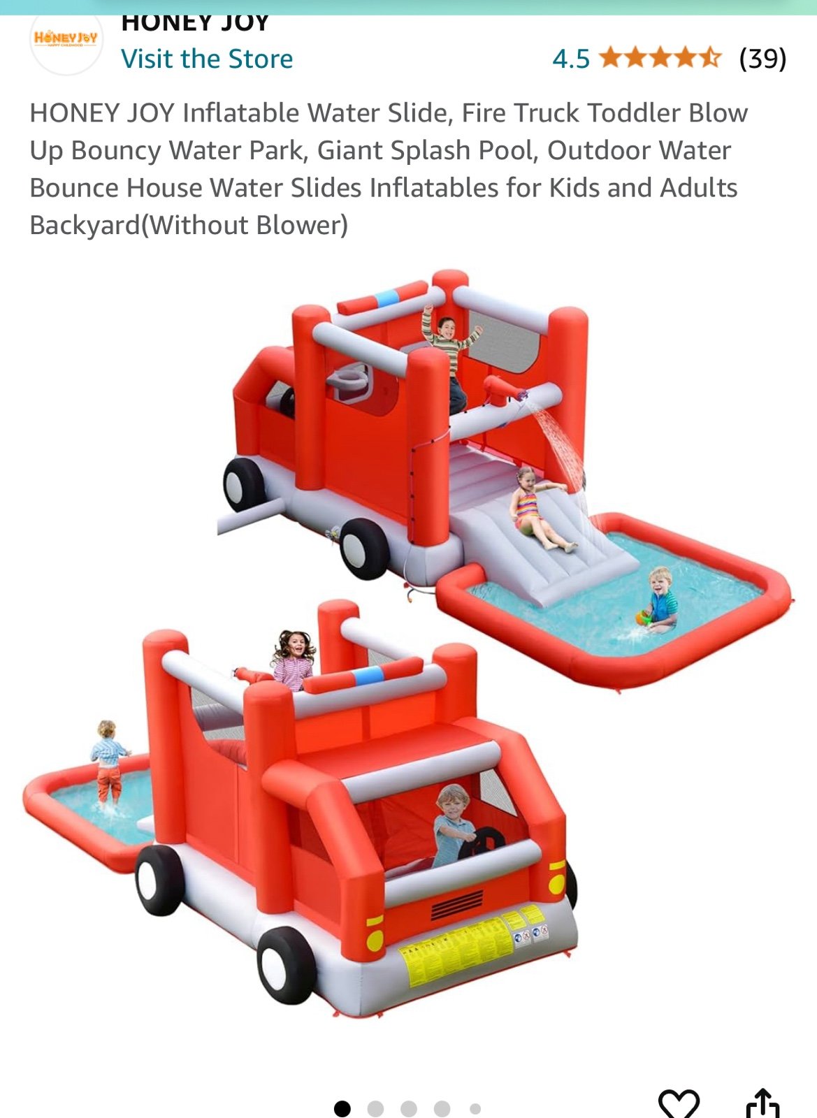 Firetruck bouncy house, inflatable, splash pool, slide