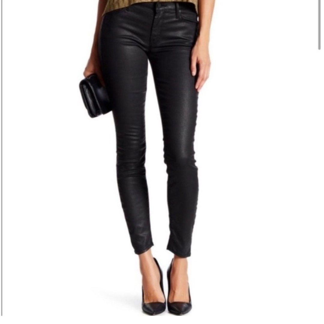 MOTHER The Looker Coated Skinny Jeans Women's Size 26 Dare I Be Happy Wash Black