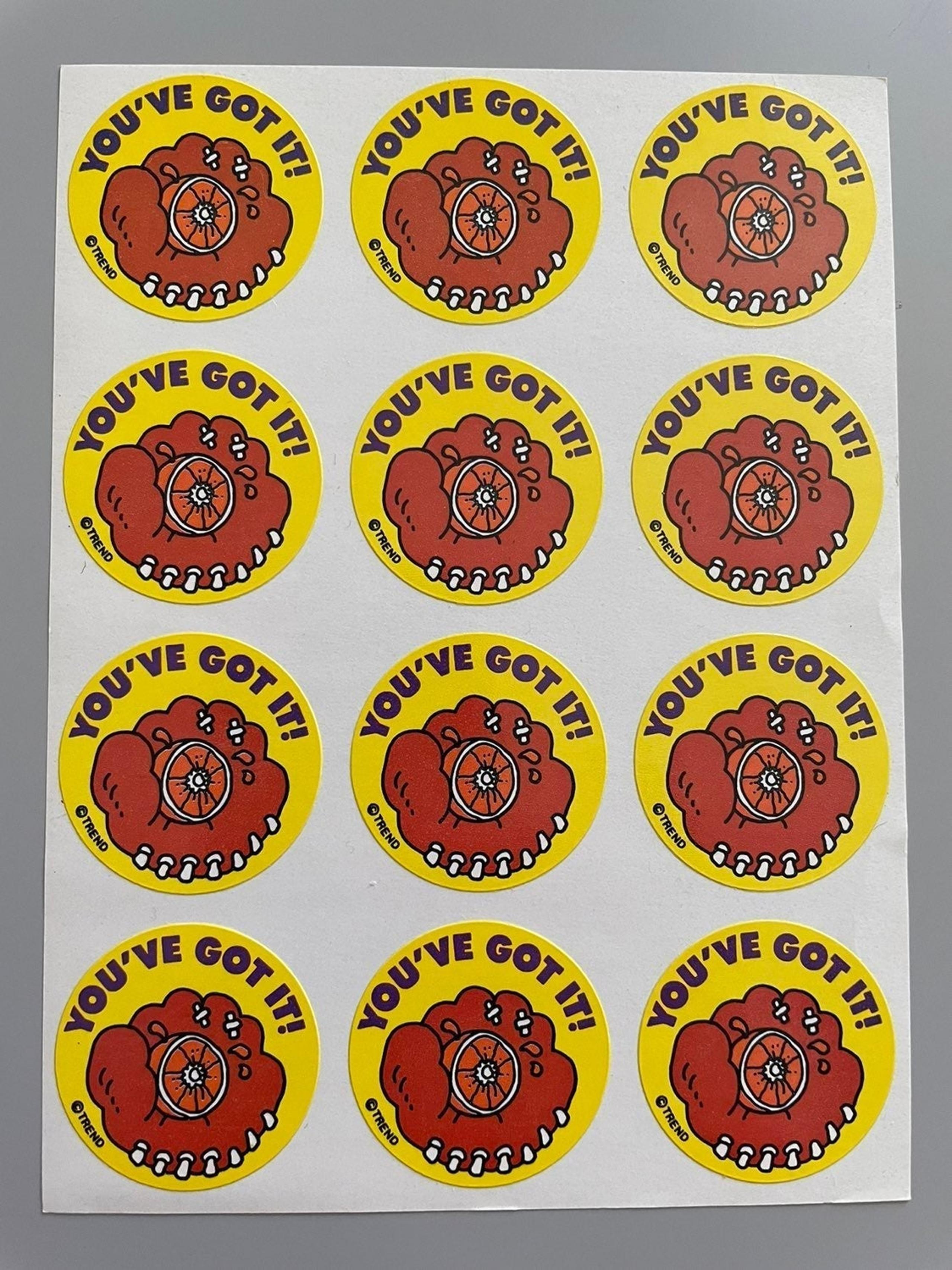 1980s vintage Trend Round Baseball Mitt scratch n’ sniff sticker sheet - B