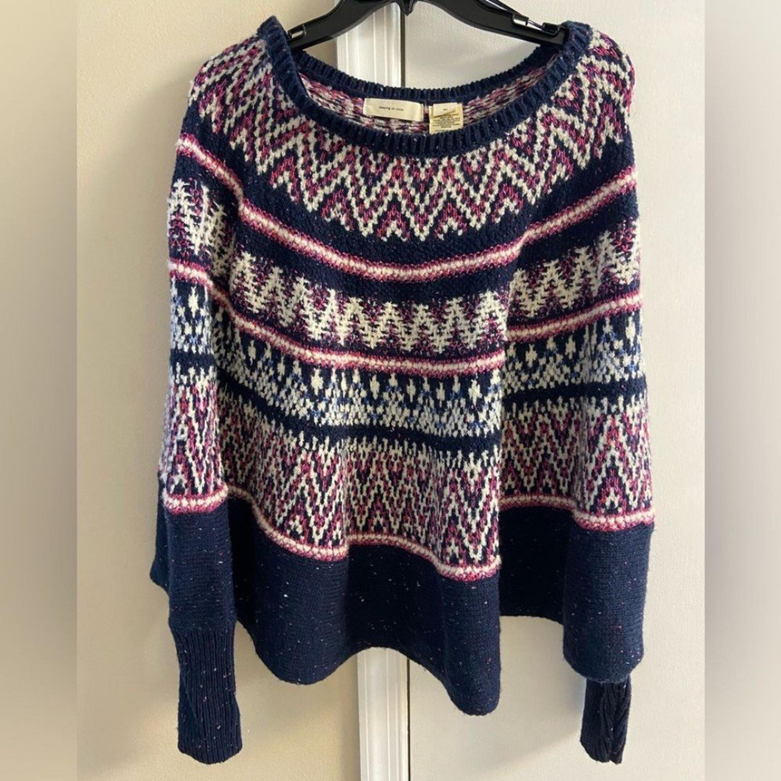 Anthropologie sleeping on snow midland Fair isle poncho sweater wool blend M/L