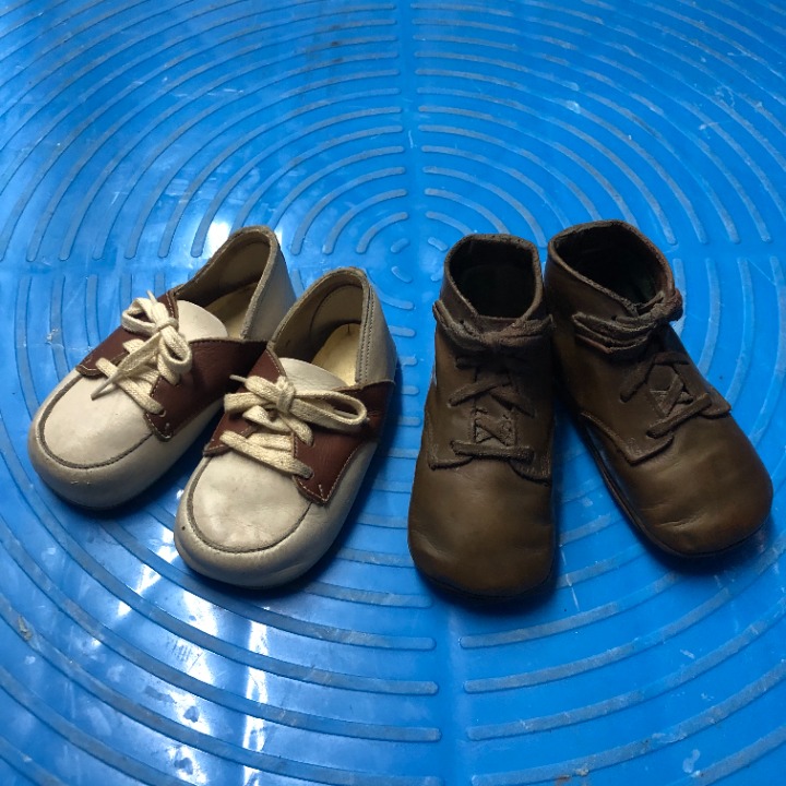 1955 Bronze infant boy shoes and 1955 infant boy leather shoes