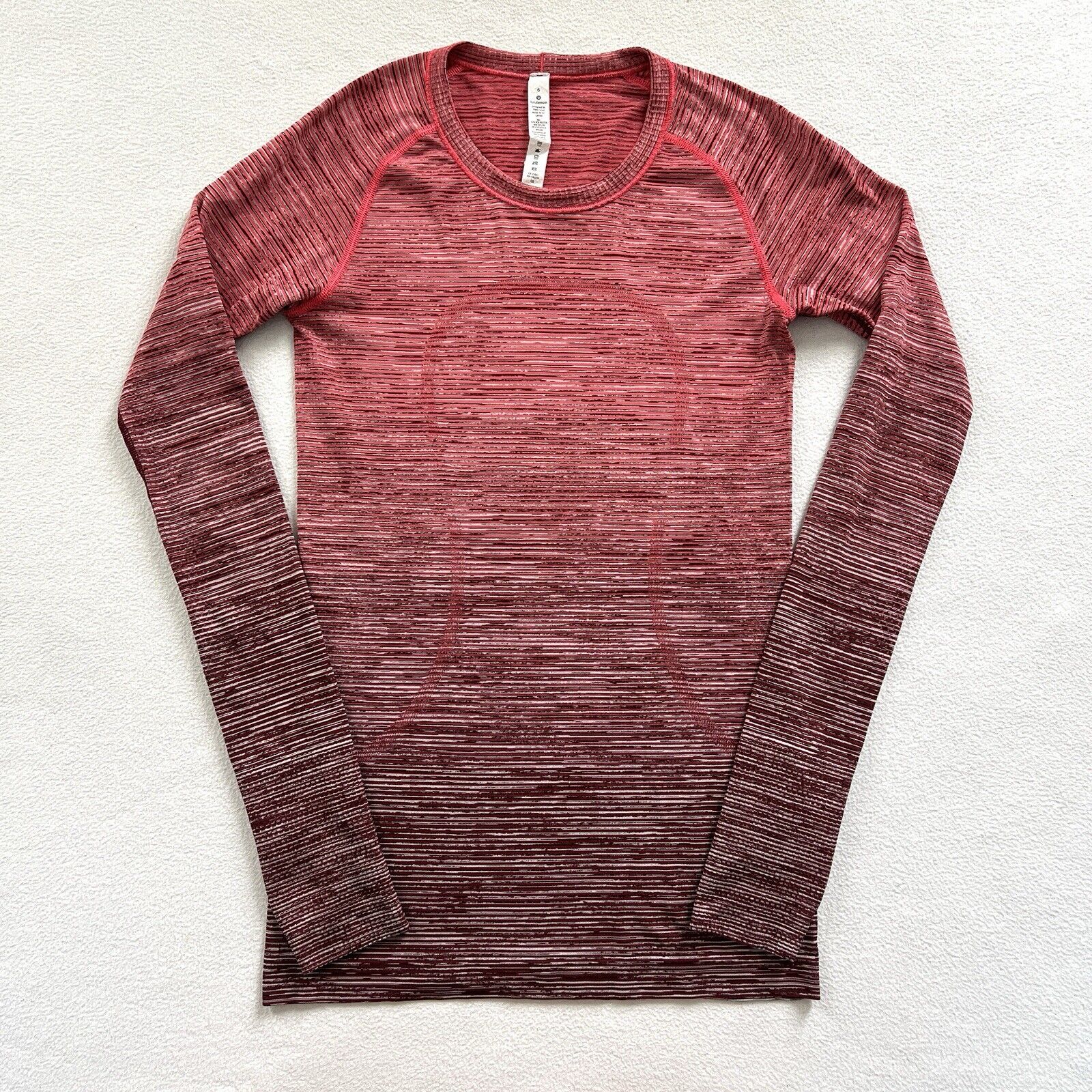 Lululemon Red Alert White Black Swiftly Tech Long Sleeve Crew Thumbholes Top 6