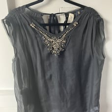 NEW Bird By Juicy Couture Silk Jewel Rhinestone Evening Blouse Ribbon tie Shirt