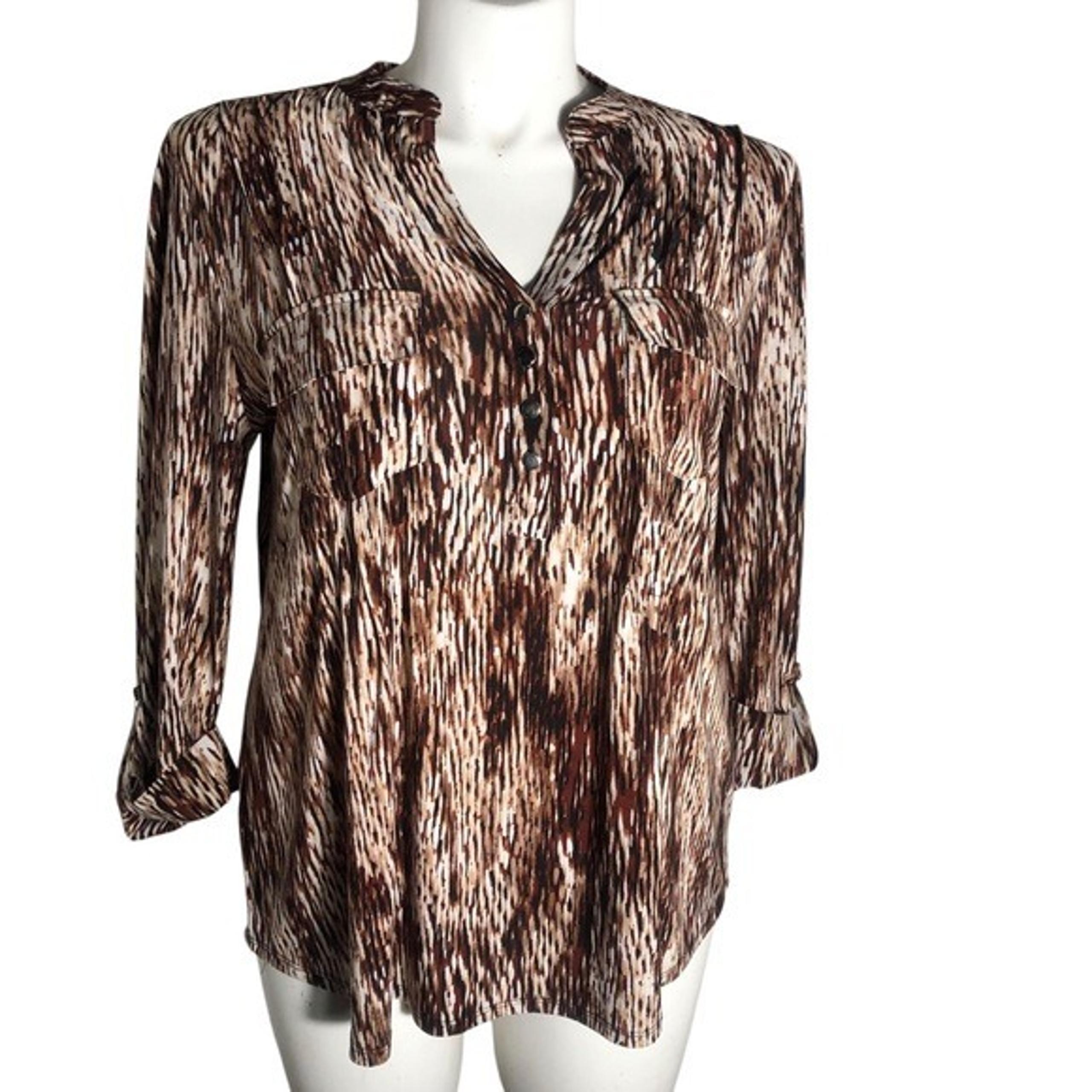 Cocomo Wonan 1/4 button long sleeve stretch top Sz 1X