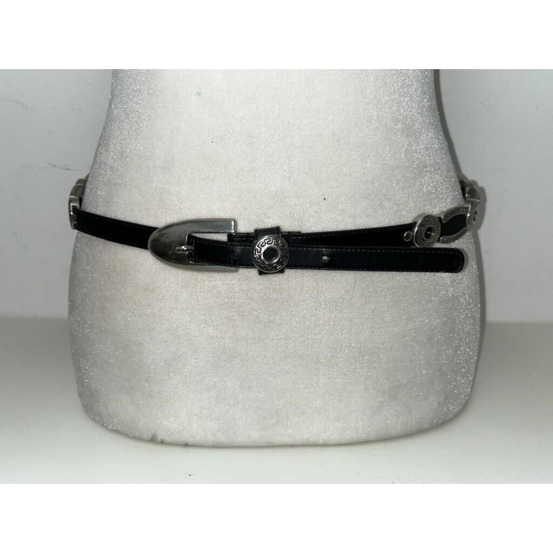 Vintage Womens Genuine Leather Black Southwestern Silver Concho Belt 29 To 33