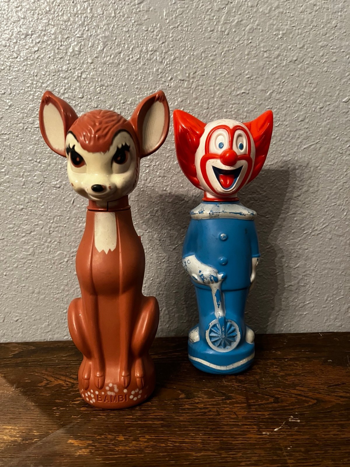 Bambi + Bozo the Clown: Vintage Set of 1960’s Soaky Bubble Bath Bottles